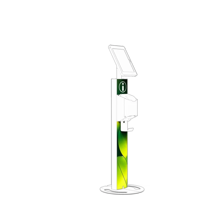 Indicative image showing custom branded front panels to suit a Sprocket T Print 10 tablet and label printer kiosk