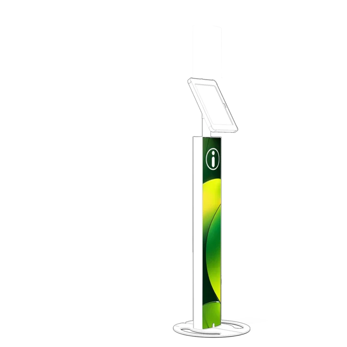 Indicative image showing a custom branded front panel to suit a Sprocket T Totem 10 tablet kiosk