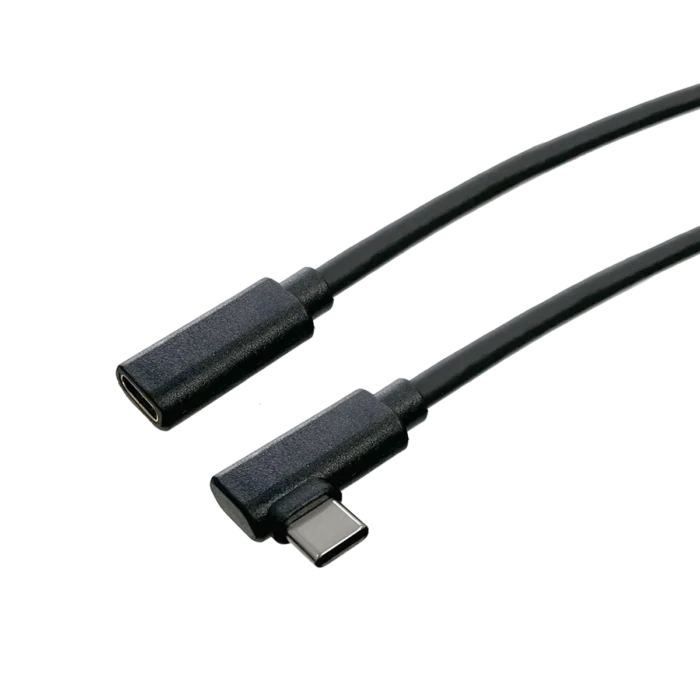 1m Right-angle USB-C male to straight-angle USB-C female extension cable in black