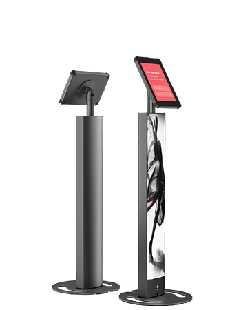 Sprocket black iPad floor stand composite front and rear views T-Totem 10